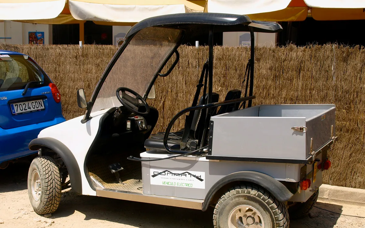 A small electric rental vehicle, a popular way to get around Formentera